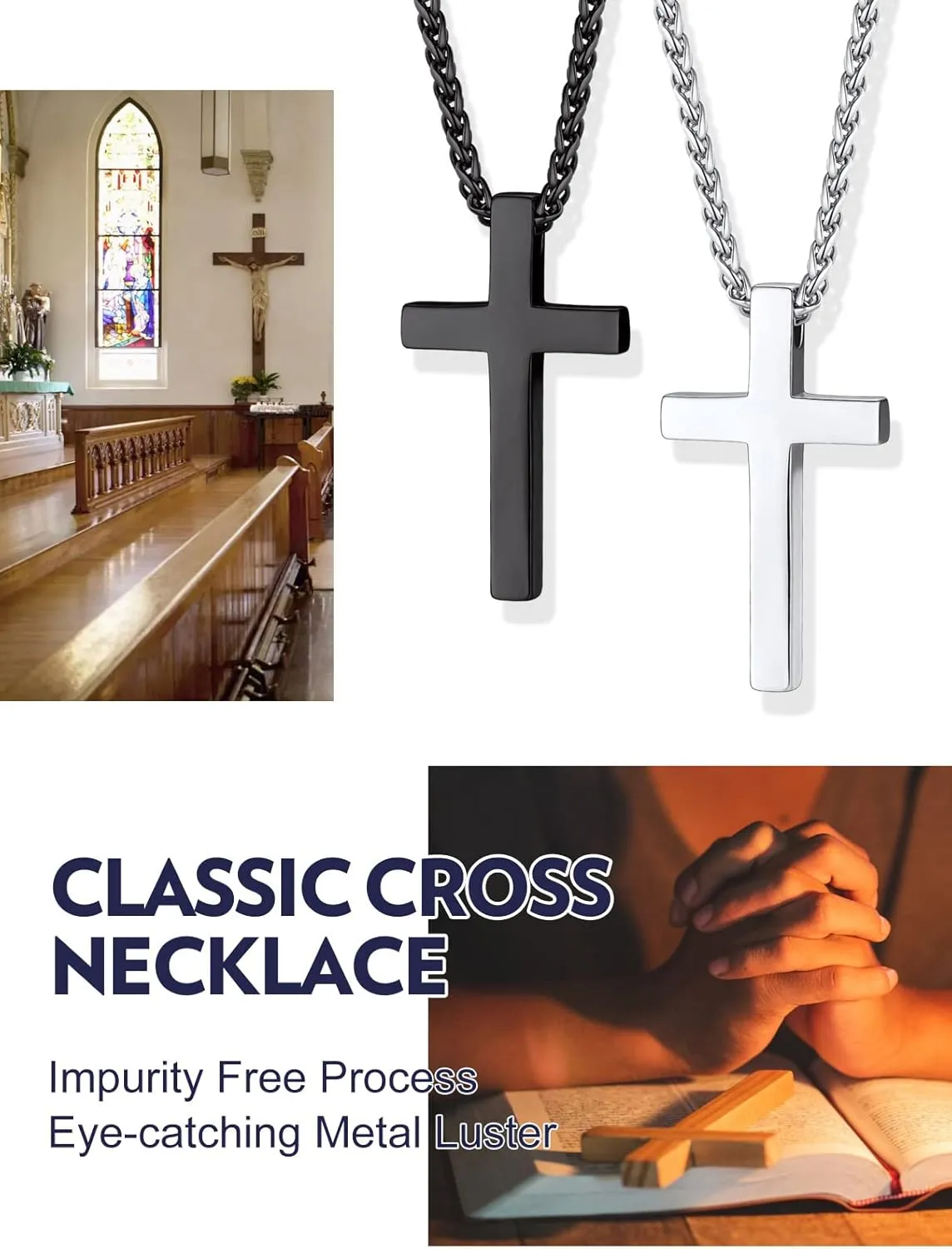 Bandmax Mens Cross Necklace Stainless Steel/Black Nail Cross Pendant Celtic Cross Necklaces Christian Crucifix Necklace Chain for Men Women