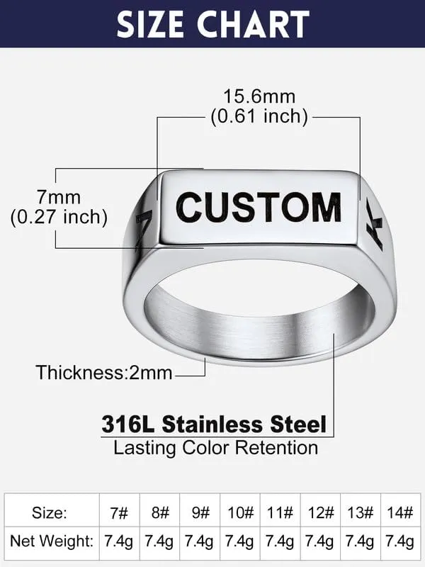 Bandmax Mens Signet Rings Stainless Steel/14K Gold Plated/Black Minimalist Simple Band Ring for Men Women Customizable Size 07-14