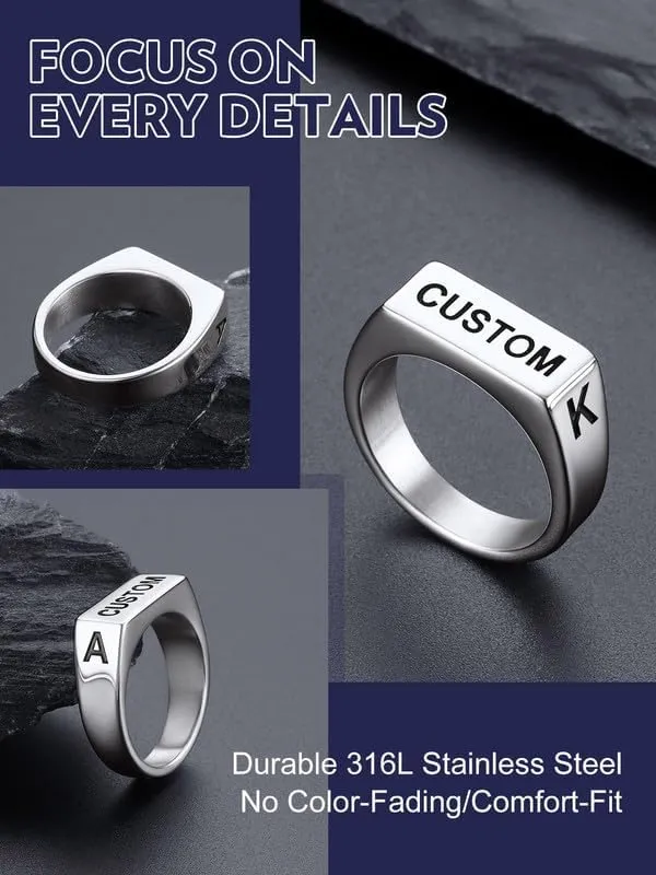 Bandmax Mens Signet Rings Stainless Steel/14K Gold Plated/Black Minimalist Simple Band Ring for Men Women Customizable Size 07-14