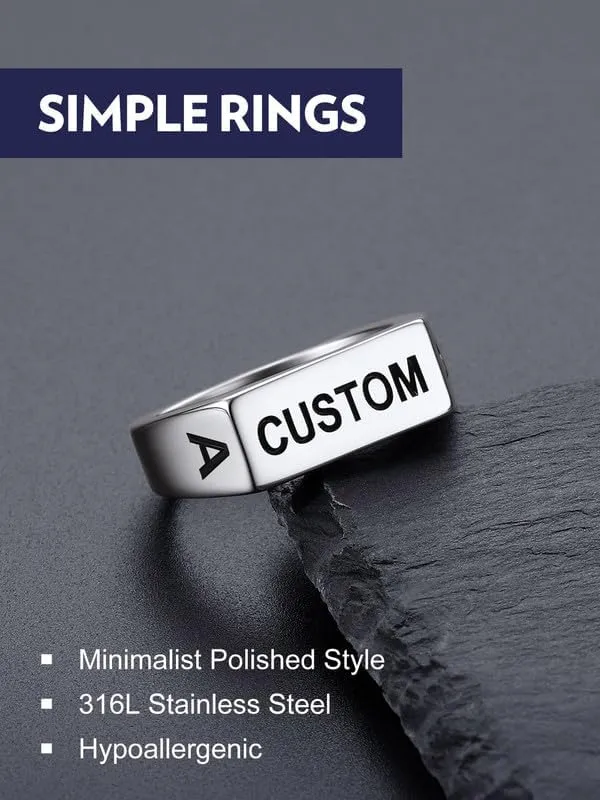 Bandmax Mens Signet Rings Stainless Steel/14K Gold Plated/Black Minimalist Simple Band Ring for Men Women Customizable Size 07-14