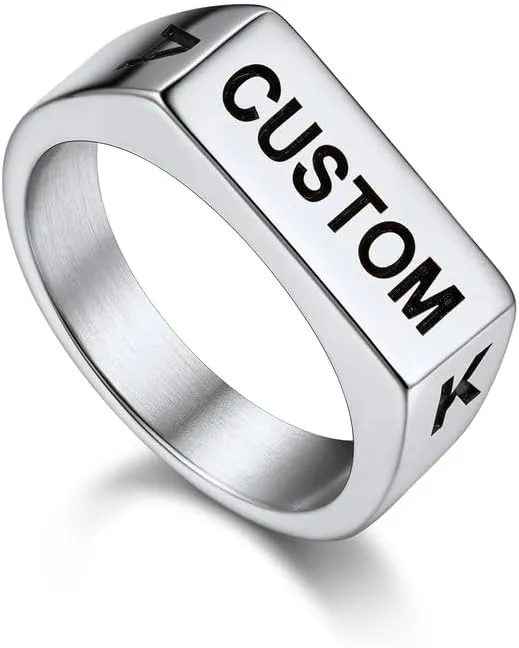Bandmax Mens Signet Rings Stainless Steel/14K Gold Plated/Black Minimalist Simple Band Ring for Men Women Customizable Size 07-14