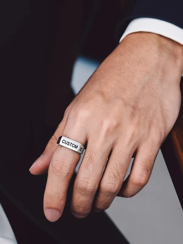 Bandmax Mens Signet Rings Stainless Steel/14K Gold Plated/Black Minimalist Simple Band Ring for Men Women Customizable Size 07-14