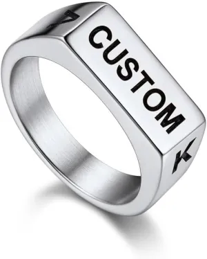 Bandmax Mens Signet Rings Stainless Steel/14K Gold Plated/Black Minimalist Simple Band Ring for Men Women Customizable Size 07-14