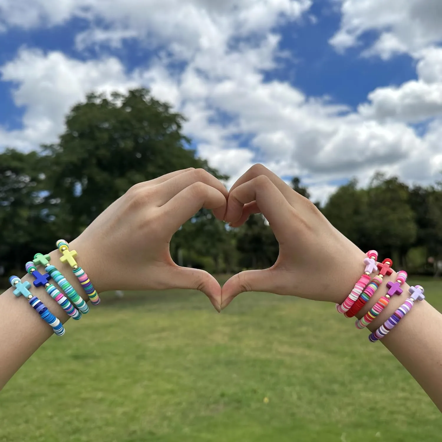 Baptism Communion Easter Confirmation Jewelry Gifts Trendy Cross Beaded Braceles Stack for Women Clay Colorful Surfer Heishi Bracelet Stackable Layering Bracelets
