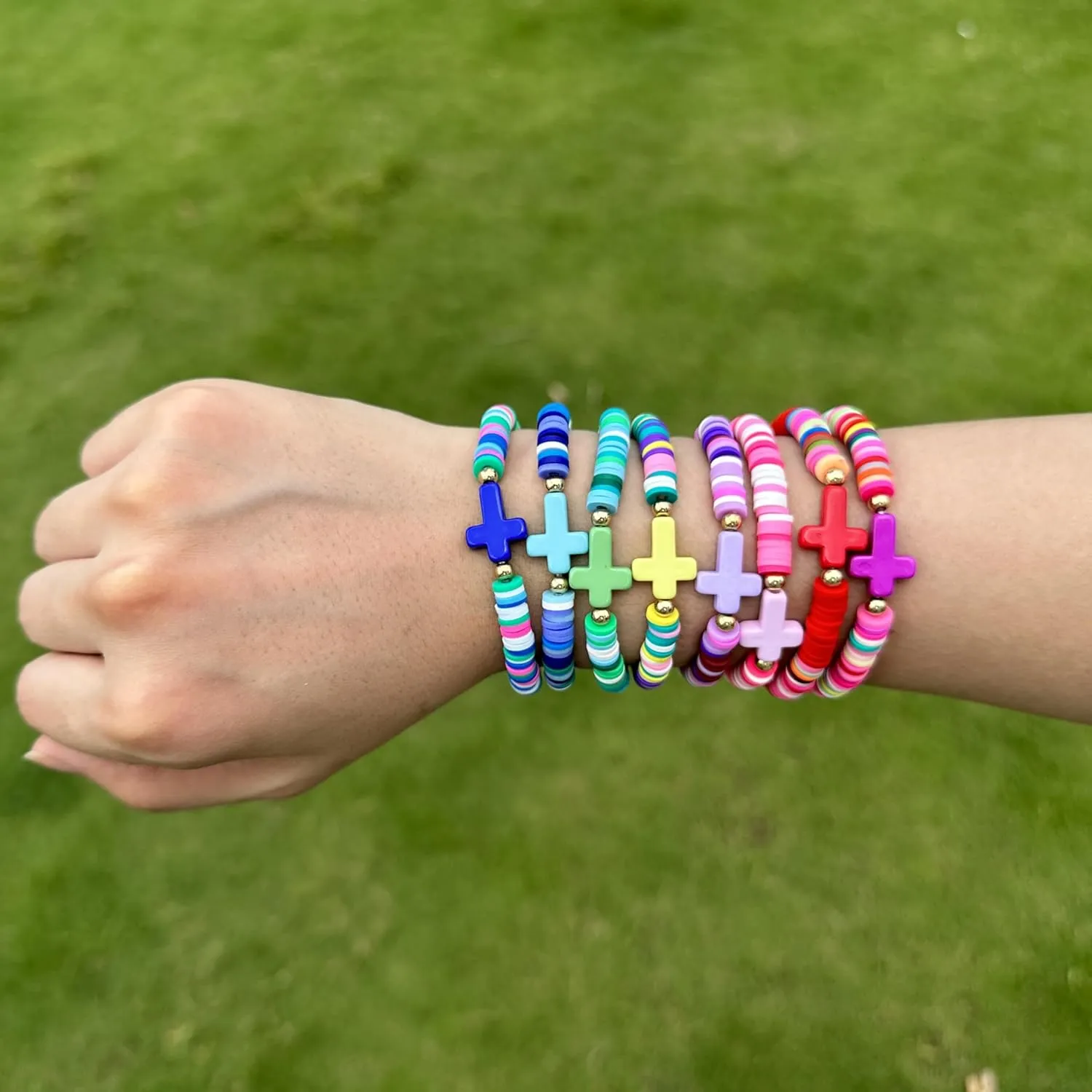Baptism Communion Easter Confirmation Jewelry Gifts Trendy Cross Beaded Braceles Stack for Women Clay Colorful Surfer Heishi Bracelet Stackable Layering Bracelets
