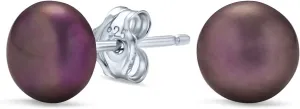 Basic Simple Bead Ball Freshwater Cultured Pearl Stud Earrings For Women For Teen .925 Sterling Silver 7MM More Colors