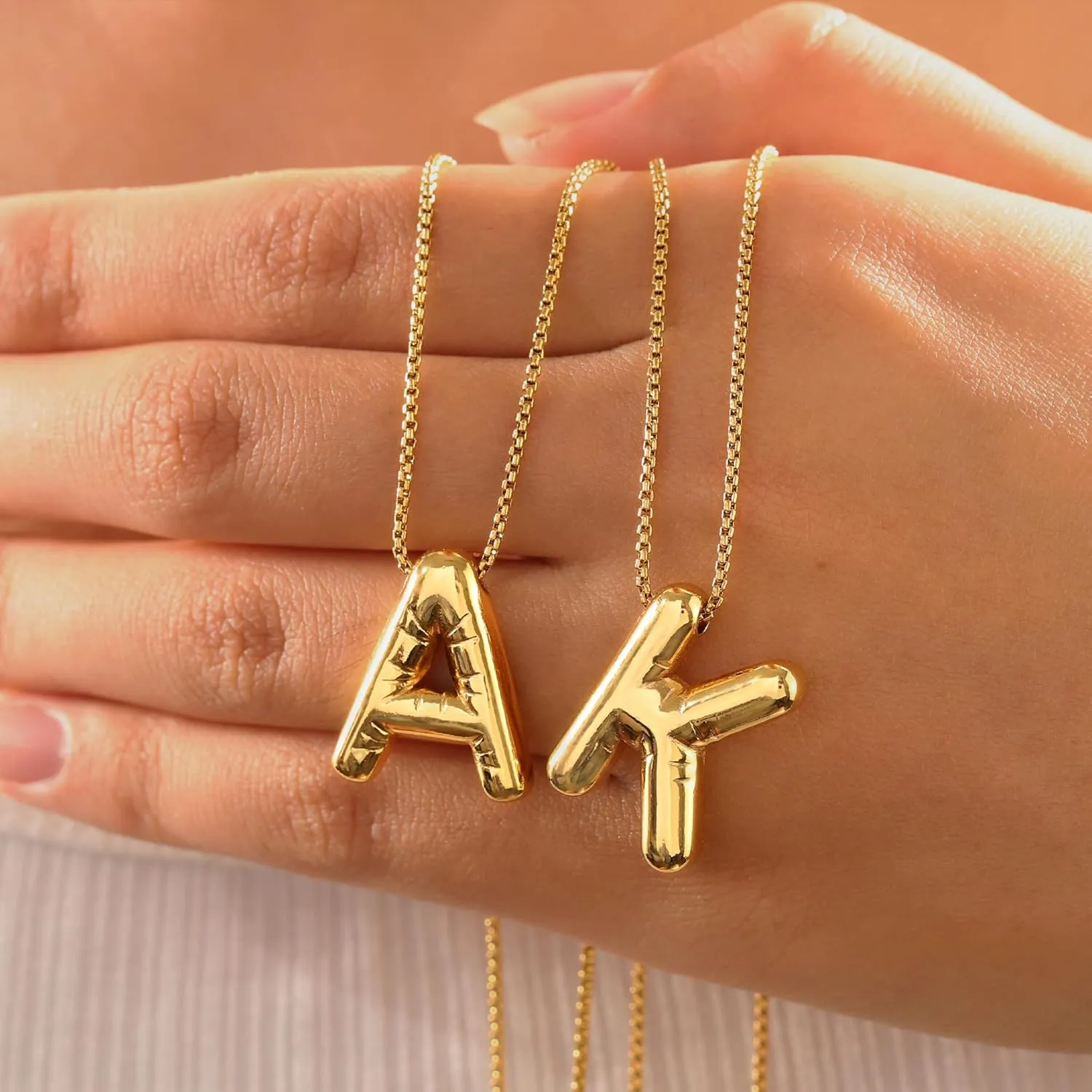 BAYLAY Bubble Gold Letter Necklace for Women - 18K Gold Plated Initial Necklaces for Women Balloon Letter Necklace Gold Jewelry Mothers Gifts for Mom Grandma