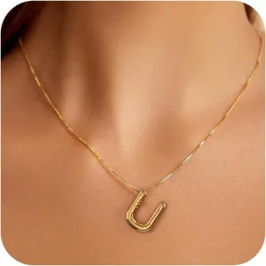 BAYLAY Bubble Gold Letter Necklace for Women - 18K Gold Plated Initial Necklaces for Women Balloon Letter Necklace Gold Jewelry Mothers Gifts for Mom Grandma