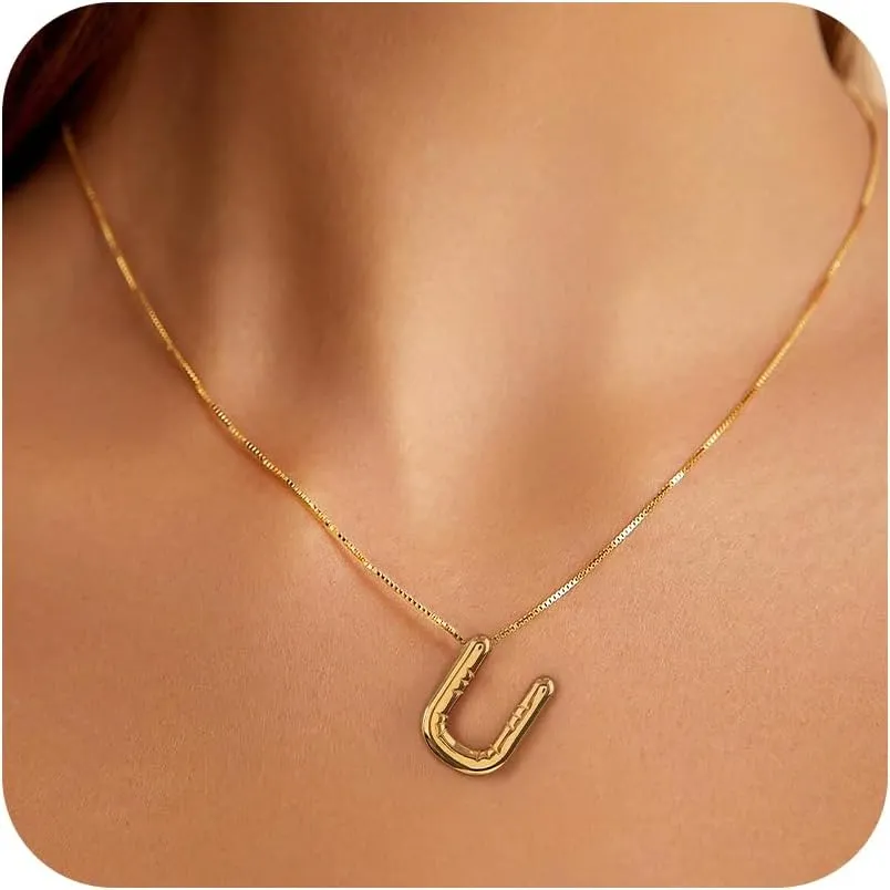 BAYLAY Bubble Gold Letter Necklace for Women - 18K Gold Plated Initial Necklaces for Women Balloon Letter Necklace Gold Jewelry Mothers Gifts for Mom Grandma