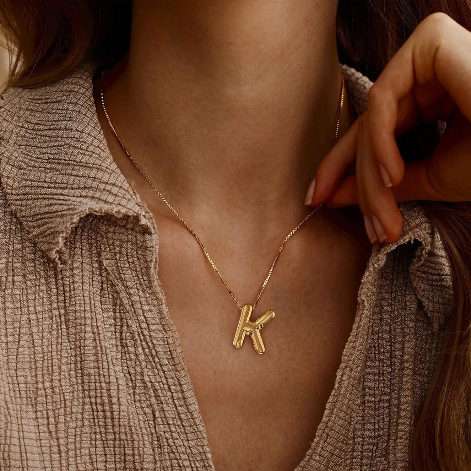 BAYLAY Bubble Gold Letter Necklace for Women - 18K Gold Plated Initial Necklaces for Women Balloon Letter Necklace Gold Jewelry Mothers Gifts for Mom Grandma