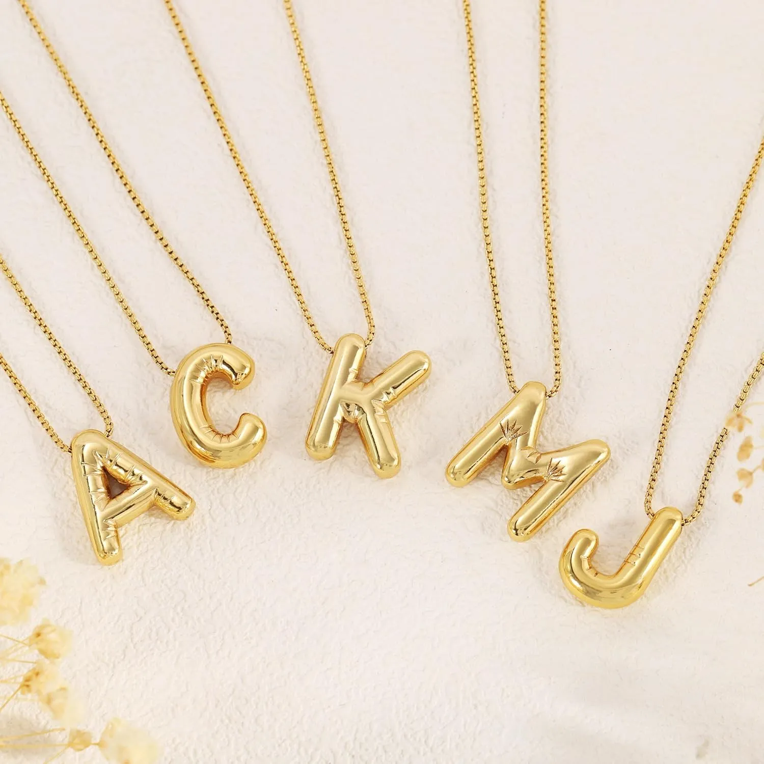 BAYLAY Bubble Gold Letter Necklace for Women - 18K Gold Plated Initial Necklaces for Women Balloon Letter Necklace Gold Jewelry Mothers Gifts for Mom Grandma