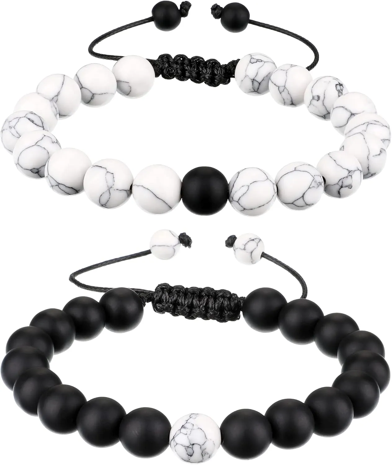 BBTO Howlite Bracelet Black Matte Agate Bracelet for Couples Long Distance 8mm Beads Jewelry Adjustable His and Her Friendship Gifts