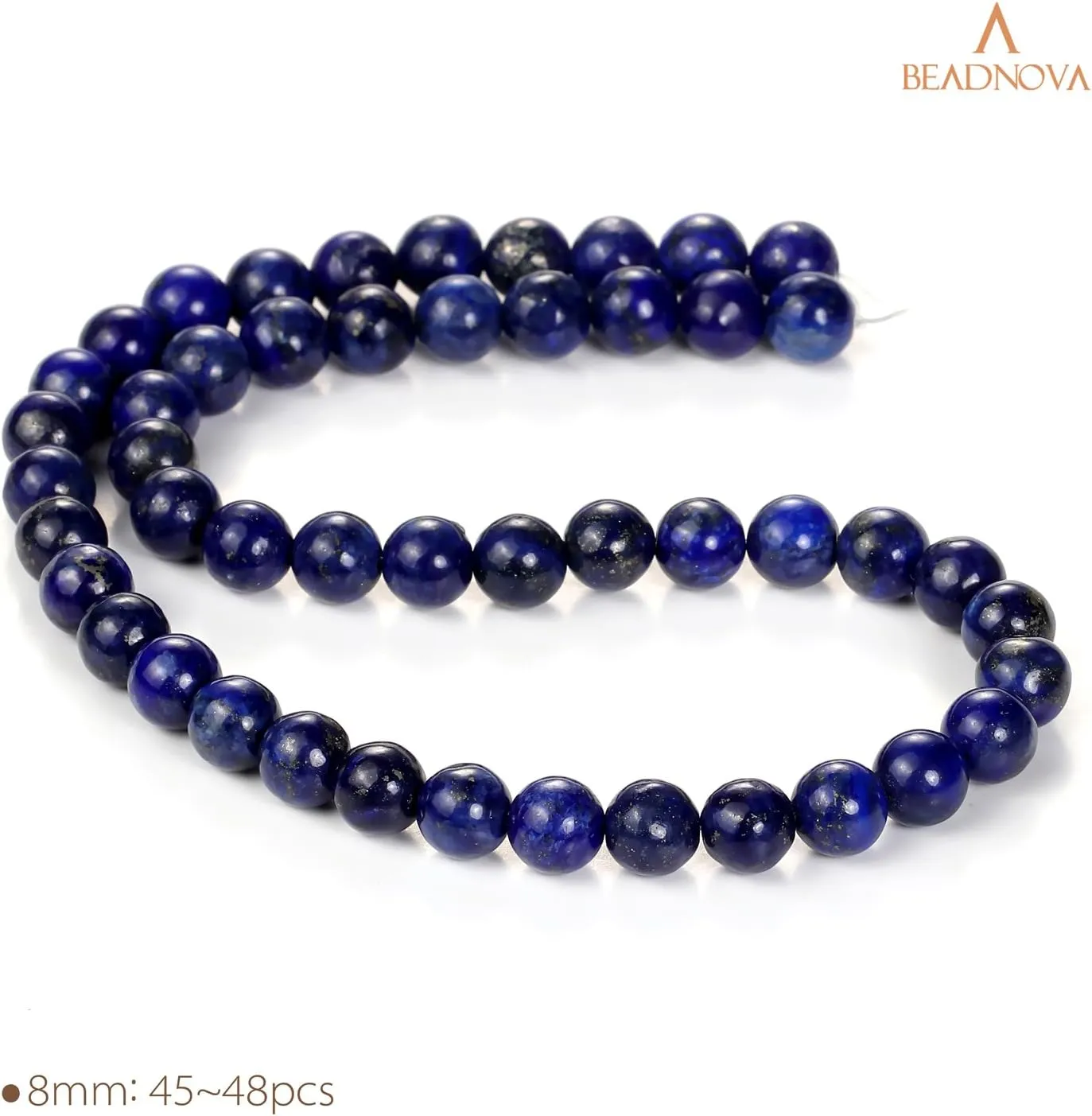 BEADNOVA 8mm Blue Lapis Lazuli Gemstone Round Loose Beads for Jewelry Making (45-48pcs)