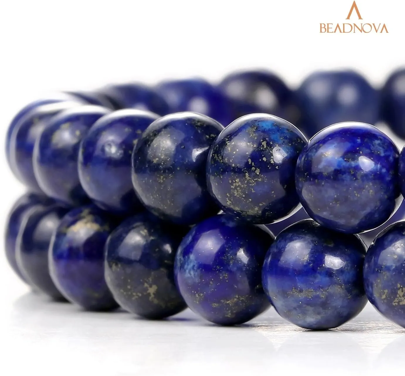 BEADNOVA 8mm Blue Lapis Lazuli Gemstone Round Loose Beads for Jewelry Making (45-48pcs)