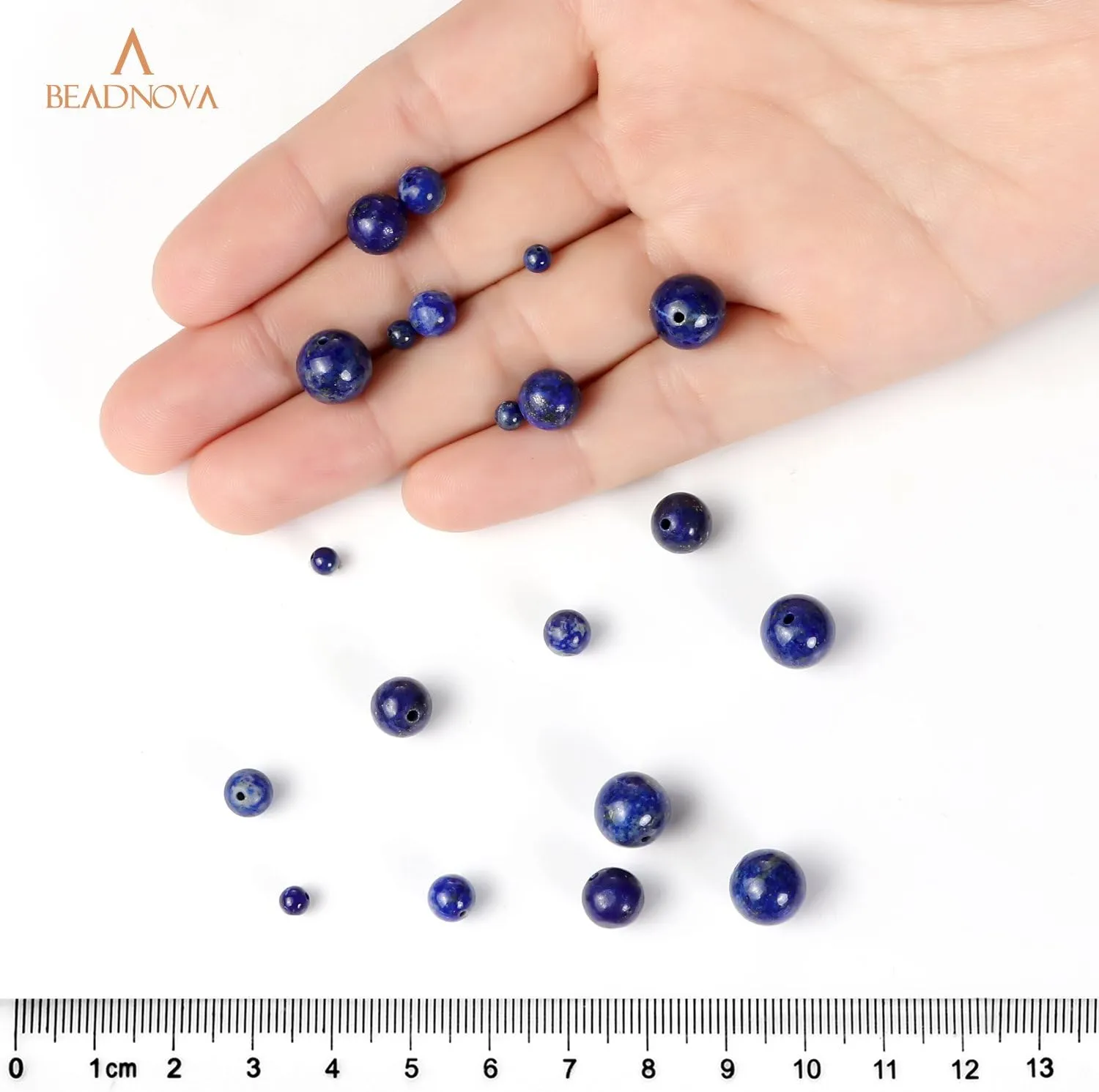 BEADNOVA 8mm Blue Lapis Lazuli Gemstone Round Loose Beads for Jewelry Making (45-48pcs)