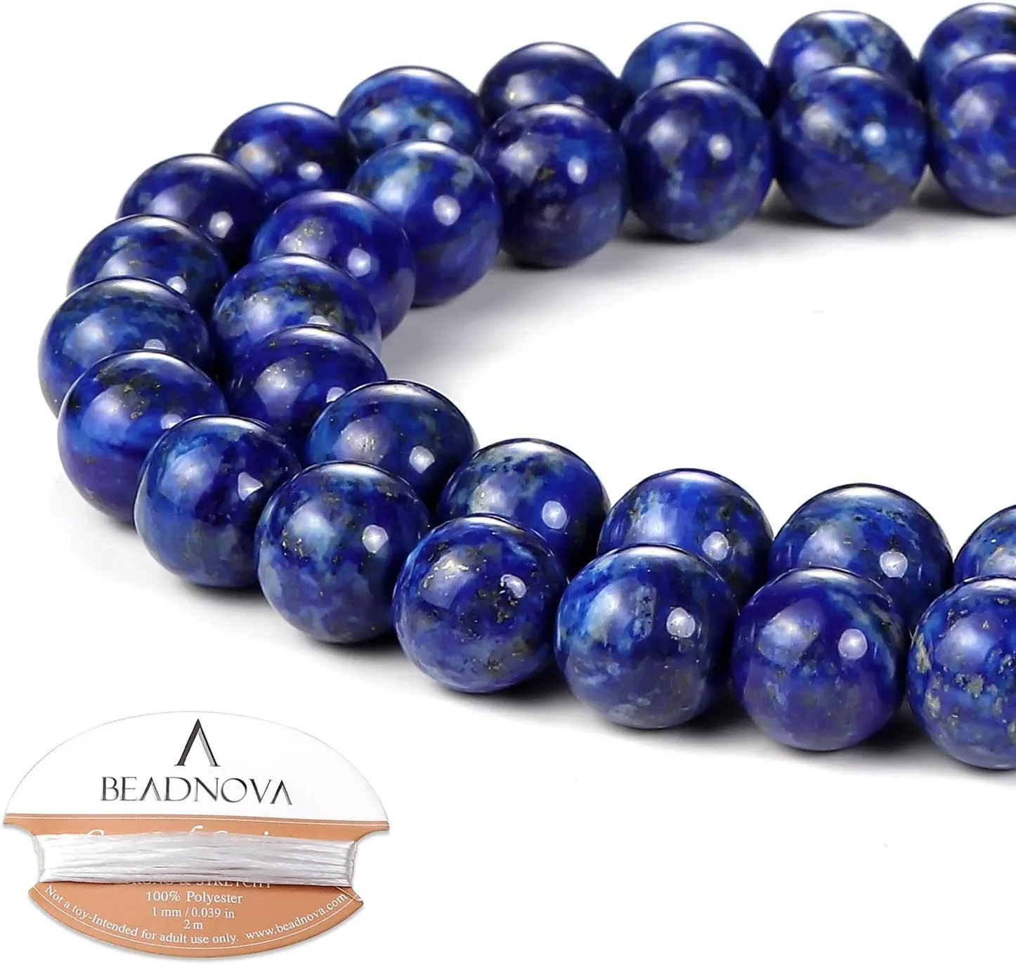BEADNOVA 8mm Blue Lapis Lazuli Gemstone Round Loose Beads for Jewelry Making (45-48pcs)