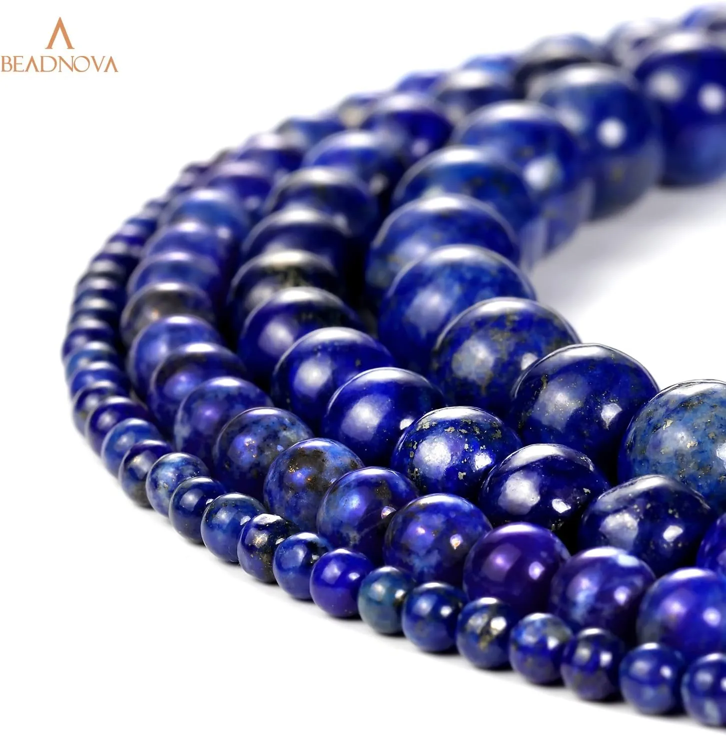 BEADNOVA 8mm Blue Lapis Lazuli Gemstone Round Loose Beads for Jewelry Making (45-48pcs)