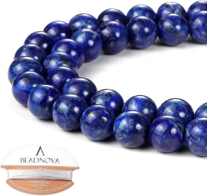 BEADNOVA 8mm Blue Lapis Lazuli Gemstone Round Loose Beads for Jewelry Making (45-48pcs)