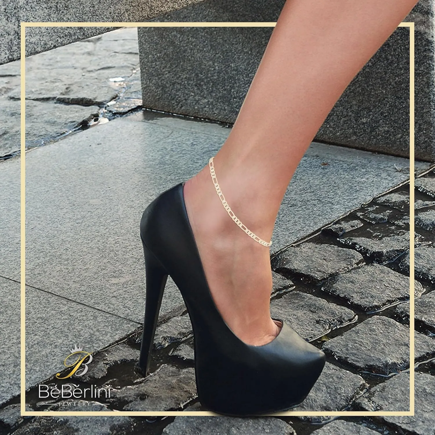 BEBERLINI Figaro 14K Gold Filled Anklet 10" Chain Women Jewelry Foot Bracelet