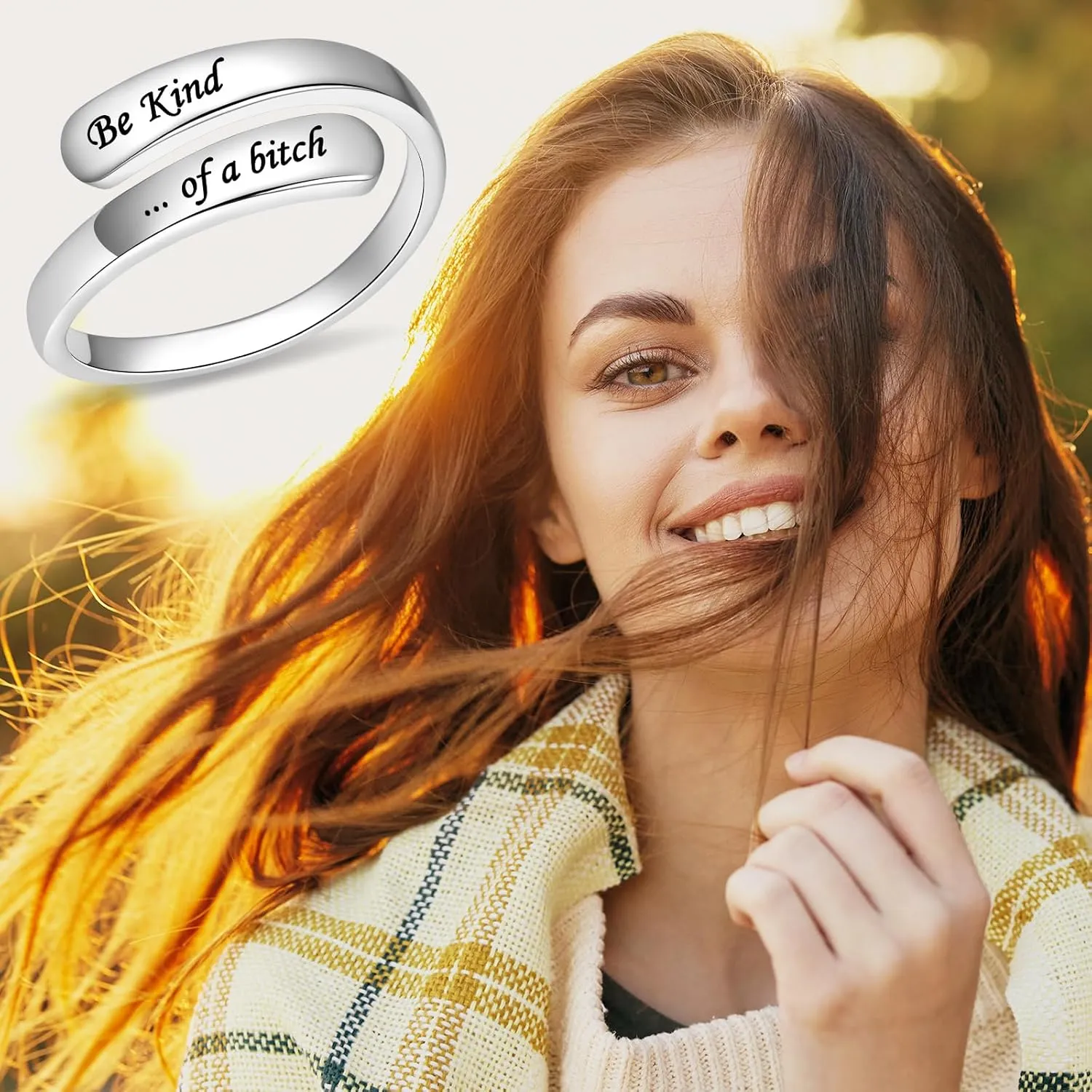 BEILIN Just Breathe Rings for Women 925 Sterling Silver Adjustable Promise Ring Inspirational Jewelry Gifts
