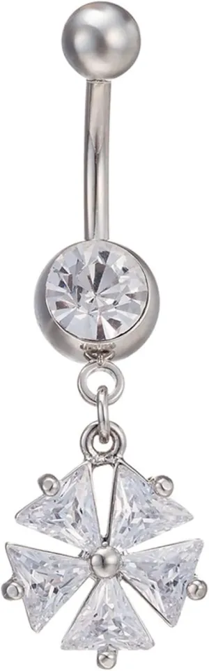 Belly Button Jewelry 14G Stainless Steel Belly Ring Simple,Flower Dangle with Cubic Zirconia Purple Navel Rings for Women