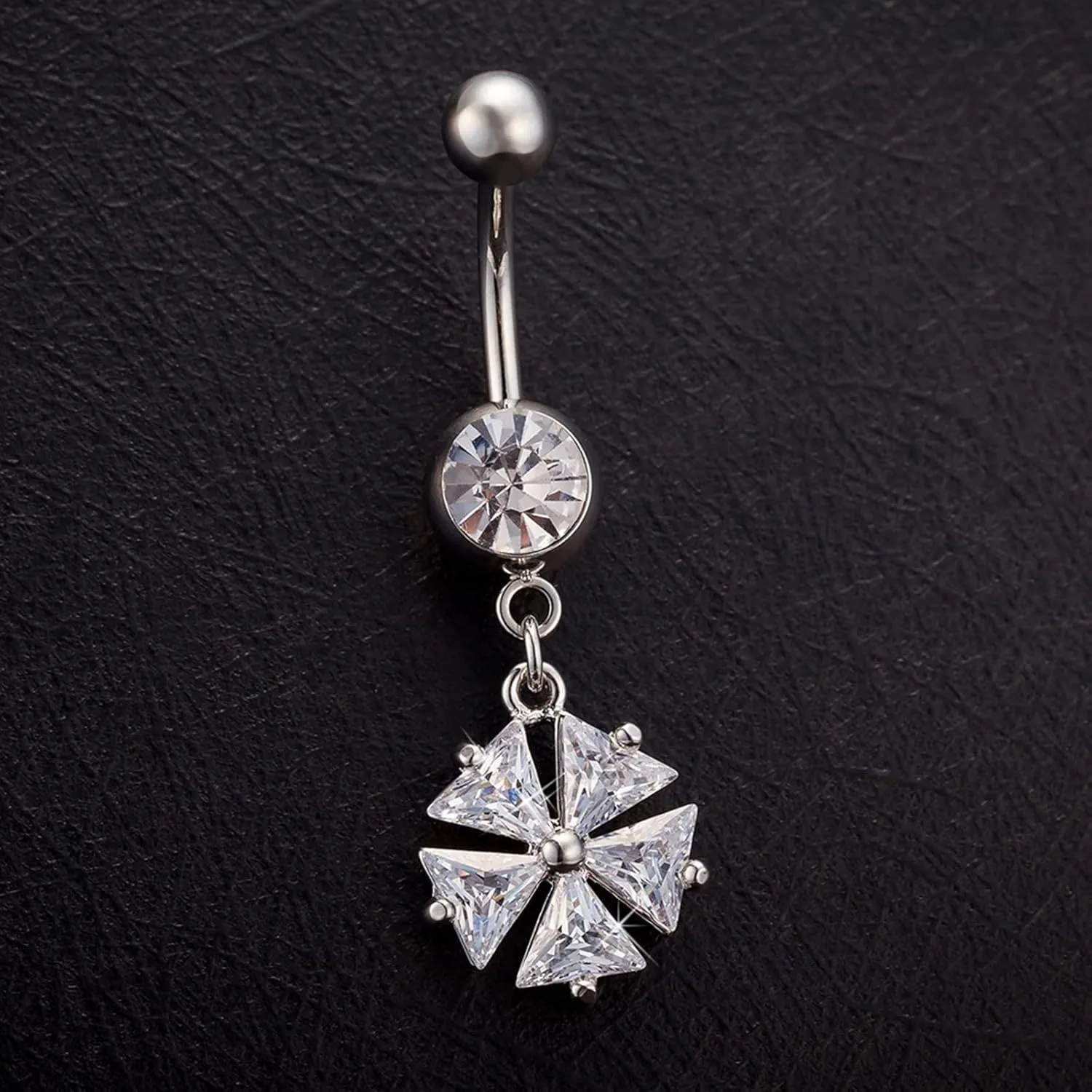 Belly Button Jewelry 14G Stainless Steel Belly Ring Simple,Flower Dangle with Cubic Zirconia Purple Navel Rings for Women