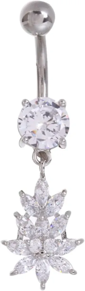 Belly Button Piercing Dangle, Flower Belly Rings for Women Stainless Steel Cubic Zirconia Simple Navel Rings for Women