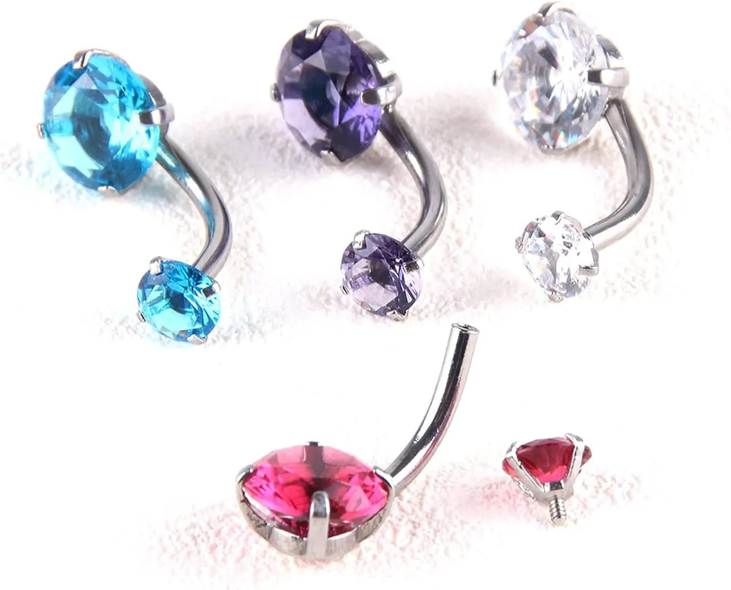Belly Button Rings for Women, Short Belly Button Ring Belly Rings Surgical Steel Round Simple Cubic Zirconia Purple/White/Blue/Red Belly Button Piercing Jewelry