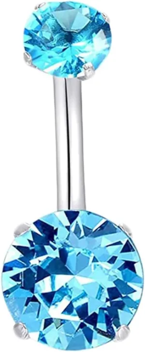 Belly Button Rings for Women, Short Belly Button Ring Belly Rings Surgical Steel Round Simple Cubic Zirconia Purple/White/Blue/Red Belly Button Piercing Jewelry