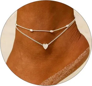 BERISO Ankle Bracelets for Women 14k Gold Plated Waterproof Dainty Anklets for Women Adjustable Size Jewelry Gifts for Women