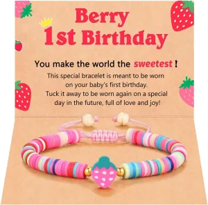 Berry First Birthday Gifts, Adjustable Strawberry Pearls Bracelet for Daughter Niece Granddaughter