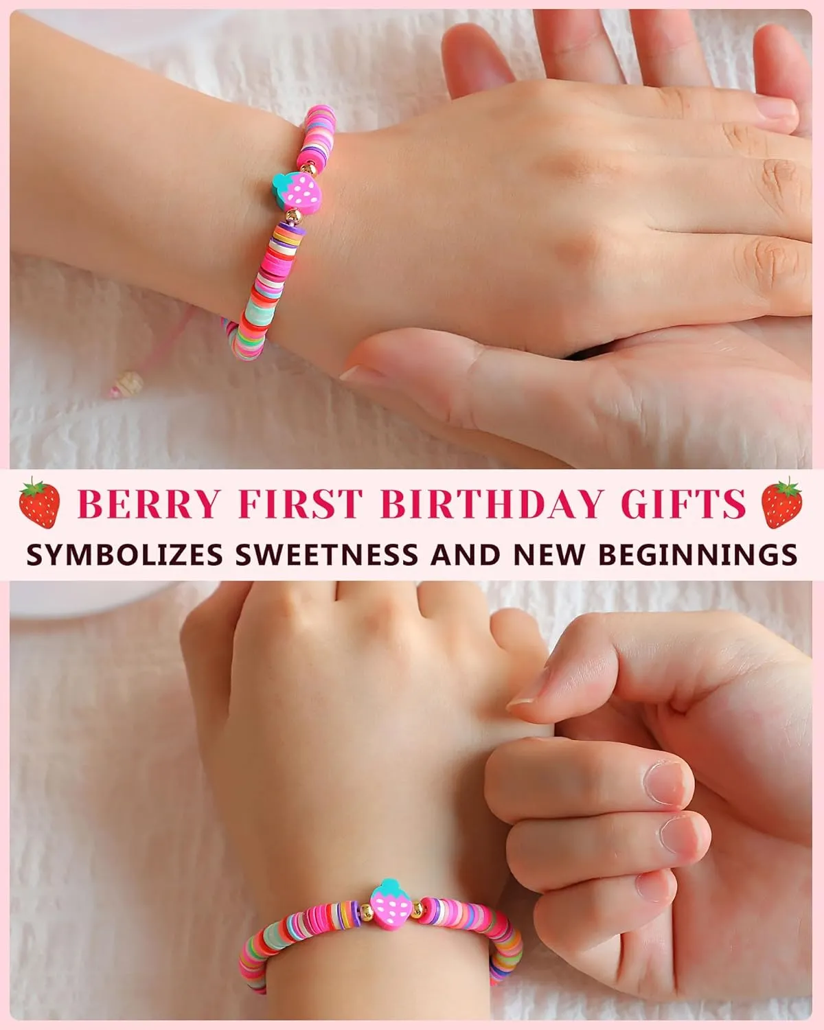 Berry First Birthday Gifts, Adjustable Strawberry Pearls Bracelet for Daughter Niece Granddaughter