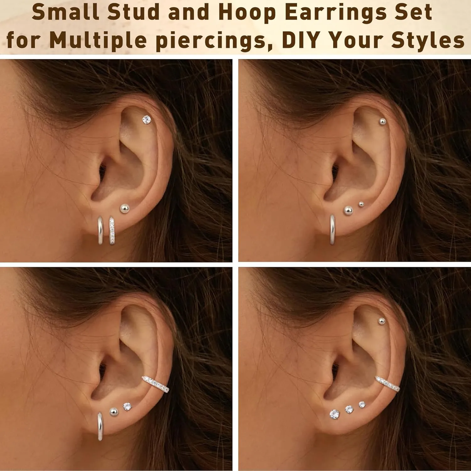 BESTEEL Hypoallergenic Surgical Steel Flat Back Earrings for Sensitive Ears | Silver Gold Small Stainless Steel Earrings for Women Men Tiny CZ Ball Flatback Earrings Cartilage Hoop Stud Earrings Set for Multiple Piercing 20G