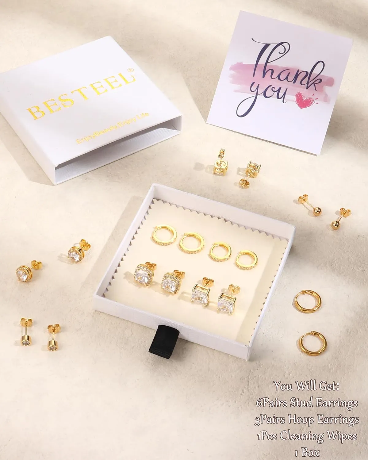 BESTEEL S925 Sterling Silver Stud Earrings for Women Men - Hypoallergenic 18K Gold Plated Hoop Earring Big Round Square Simulated Diamond Halo Studs Earrings for Sensitive Ears