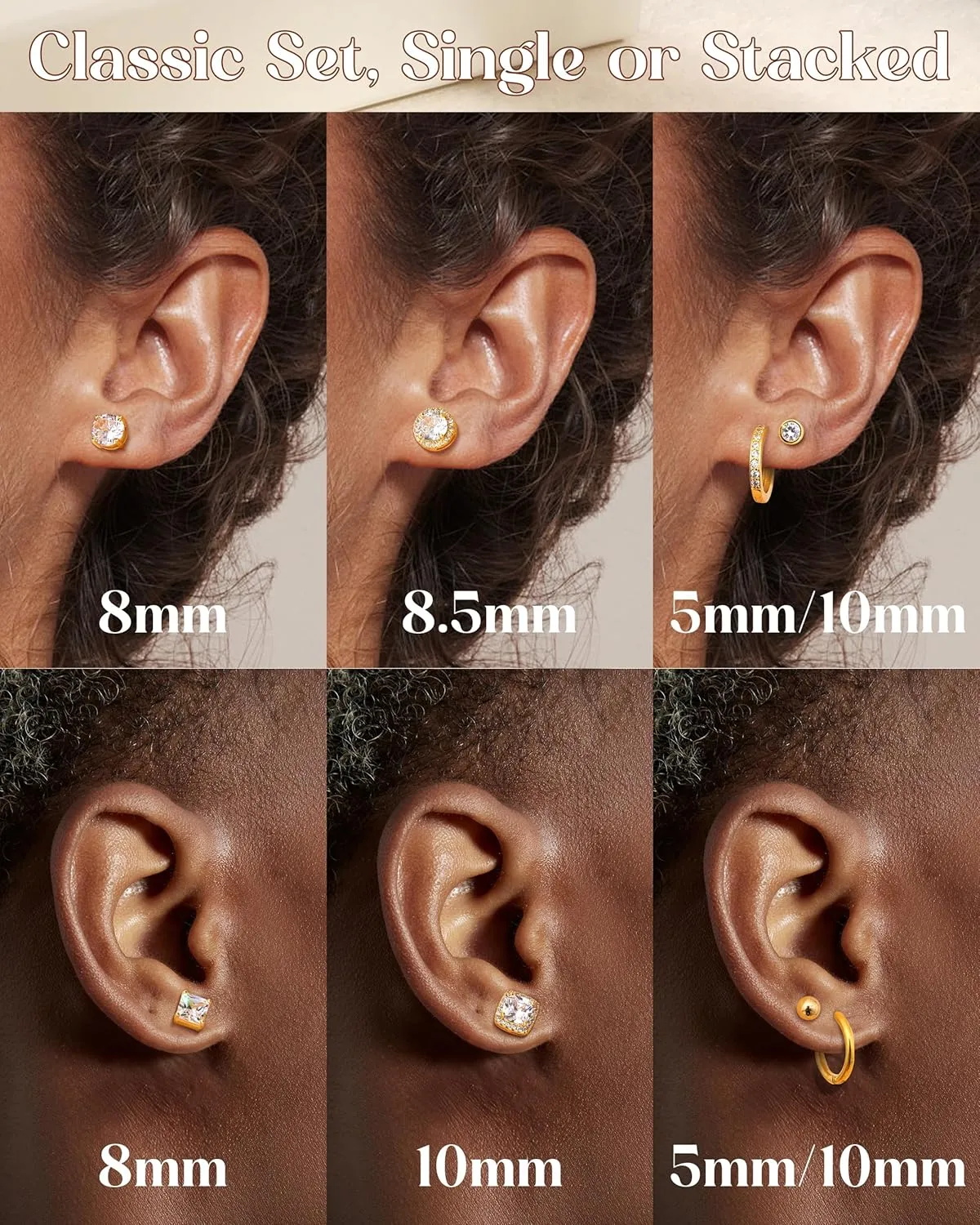 BESTEEL S925 Sterling Silver Stud Earrings for Women Men - Hypoallergenic 18K Gold Plated Hoop Earring Big Round Square Simulated Diamond Halo Studs Earrings for Sensitive Ears