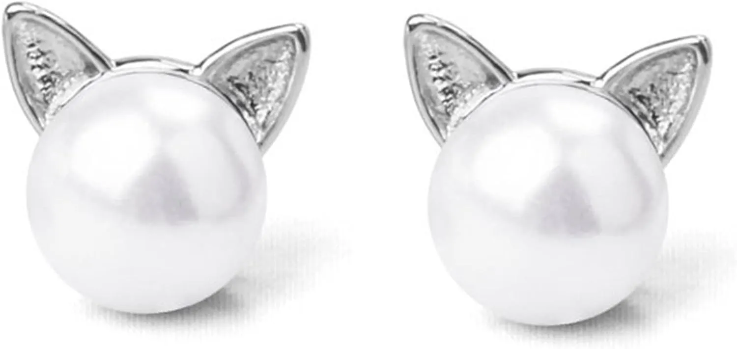 BG&WLing Cat Stud Earrings Sterling Silver Hypoallergenic Tiny Stud Earrings Cute Animal Earring Studs for Women