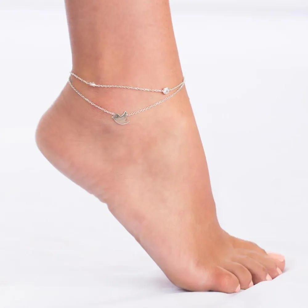 Bird Charm Anklet & Bracelet In Silver