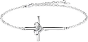 Birthstone Bracelet 925 Sterling Silver Birthstone Cross Bracelets for Women Cross Heart Cubic Zircon Adjustable Jewelry Gifts for Birthday Christmas