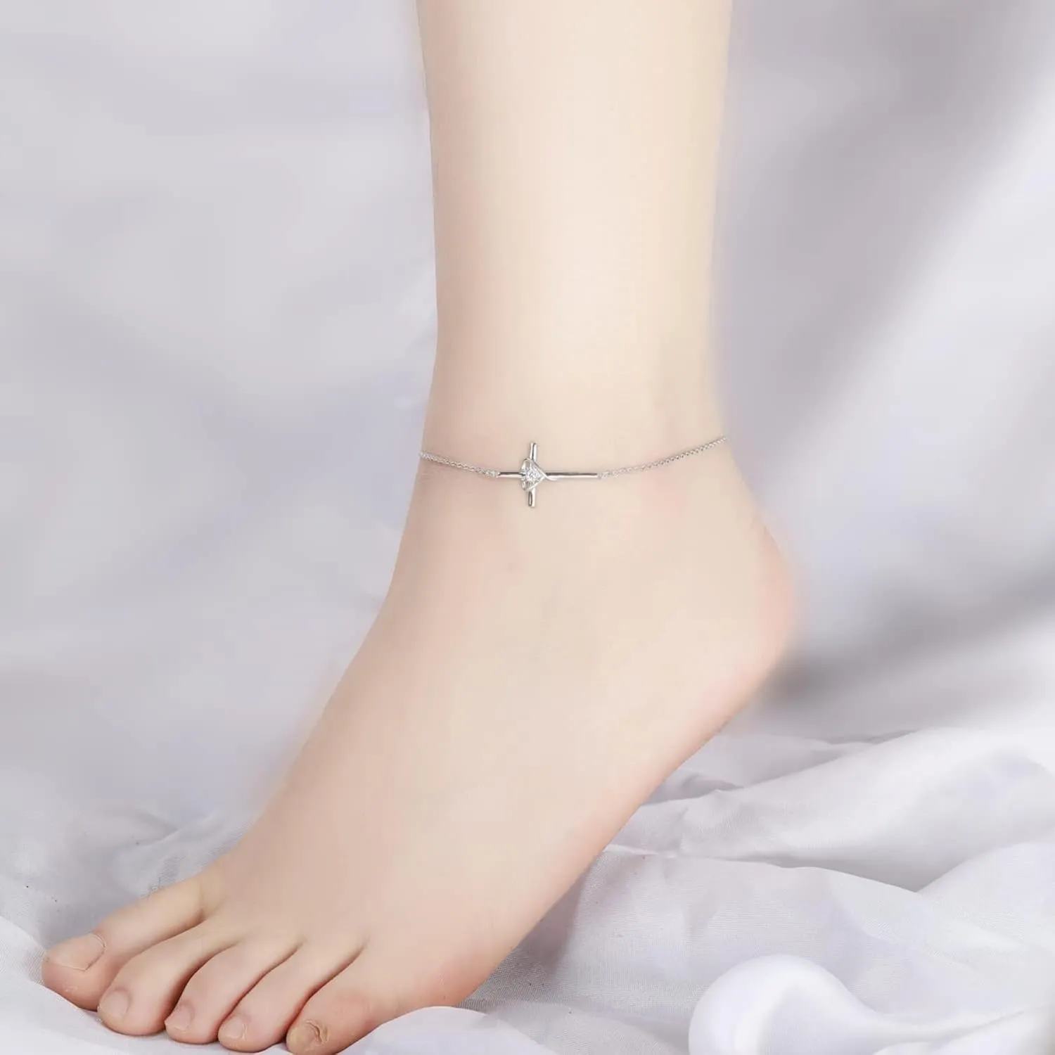Birthstone Bracelet 925 Sterling Silver Birthstone Cross Bracelets for Women Cross Heart Cubic Zircon Adjustable Jewelry Gifts for Birthday Christmas