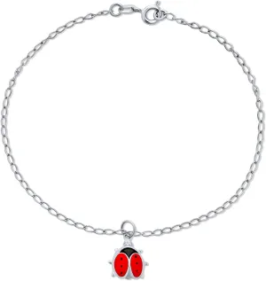 Bling Jewelry Garden Red Ladybug Queen Bumble Bee Charm Anklet Link Ankle Bracelet For Women Teens 14K Gold Plated .925 Sterling Silver Adjustable 9-10 Inch