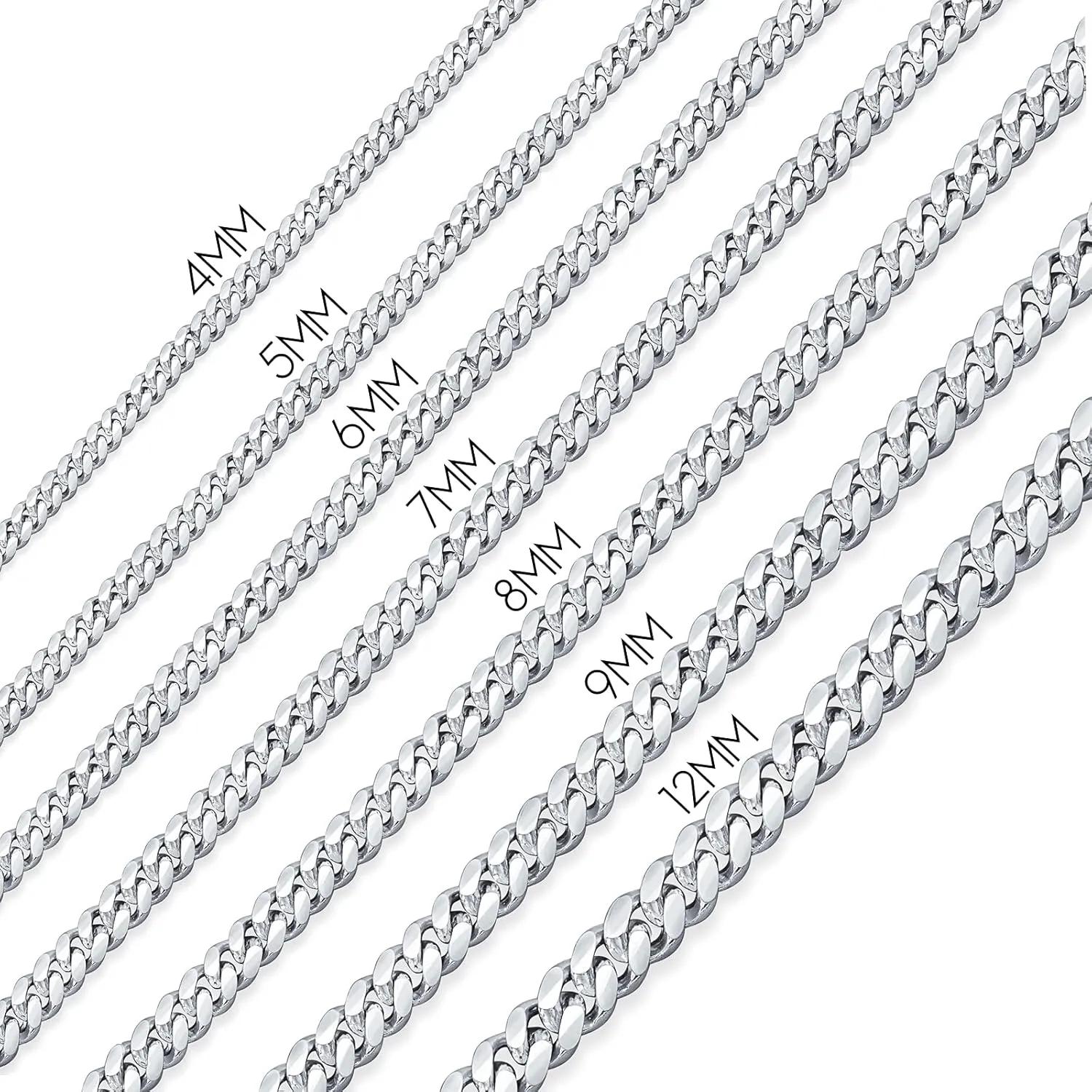 Bling Jewelry Mens Solid 3-9MM Franco Square Box or Strong Diamond Cut .925 Sterling Silver Miami Cuban Curb Chain Necklace For Men Teens Women 16, 18, 20, 24 Inch