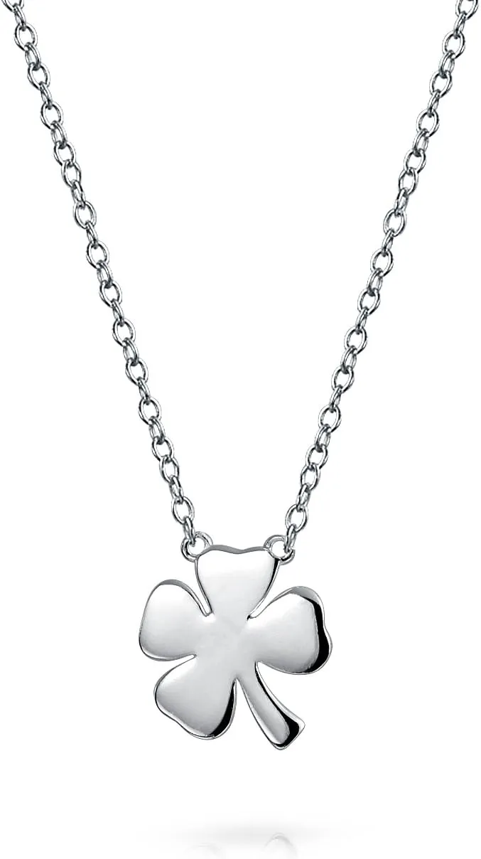 Bling Jewelry Personalize Romantic Flower Open Hearts Lucky Four Leaf Clover Stud Earrings Pendant Necklace For Women Teens 14K Yellow Gold Plated .925 Sterling Silver