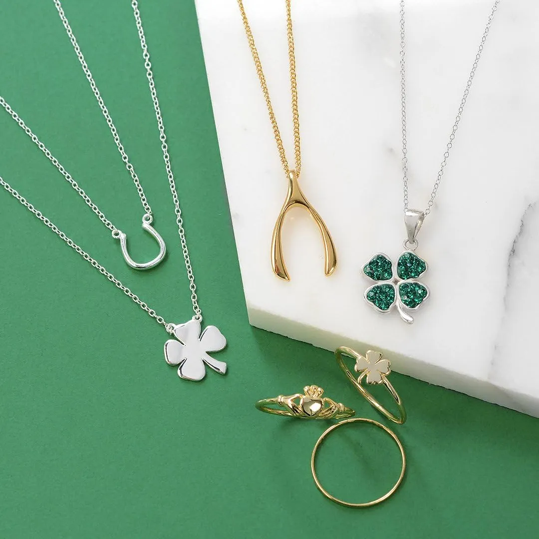 Bling Jewelry Personalize Romantic Flower Open Hearts Lucky Four Leaf Clover Stud Earrings Pendant Necklace For Women Teens 14K Yellow Gold Plated .925 Sterling Silver
