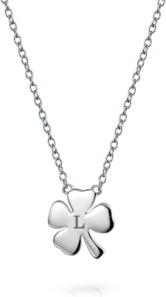 Bling Jewelry Personalize Romantic Flower Open Hearts Lucky Four Leaf Clover Stud Earrings Pendant Necklace For Women Teens 14K Yellow Gold Plated .925 Sterling Silver