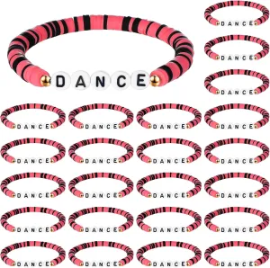 Blosssound 24 Pack Polymer Clay Beaded Dance Bracelet Bulk Stretch Bracelet for Team Gift Colorful Dance Lover Gift International Dance Day Graduation Party Charm Jewelry Favor