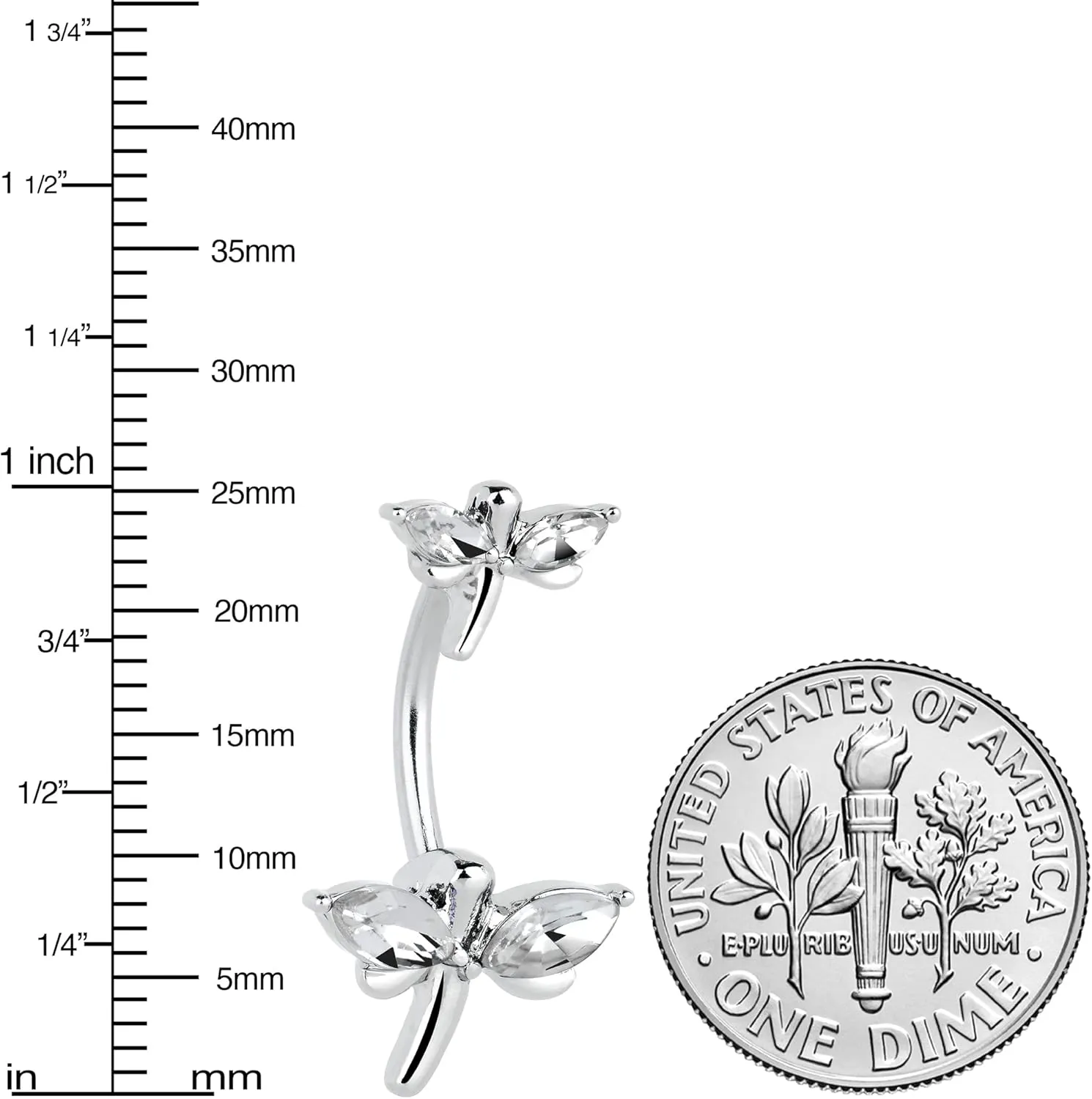 Body Candy Womens Stainless Steel Navel Ring Piercing Simple Stylized Dragonfly Double Mount Belly Button Ring