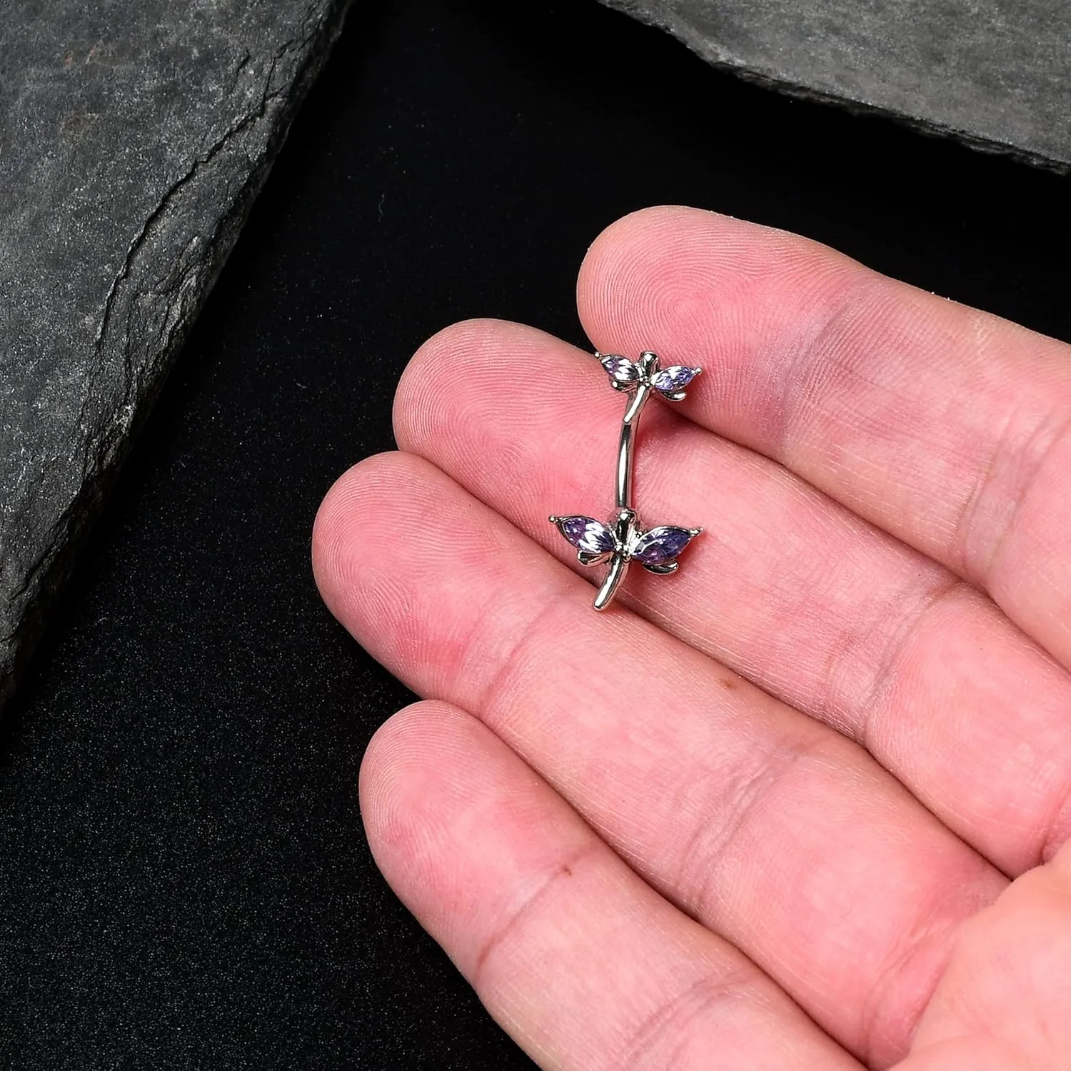 Body Candy Womens Stainless Steel Navel Ring Piercing Simple Stylized Dragonfly Double Mount Belly Button Ring