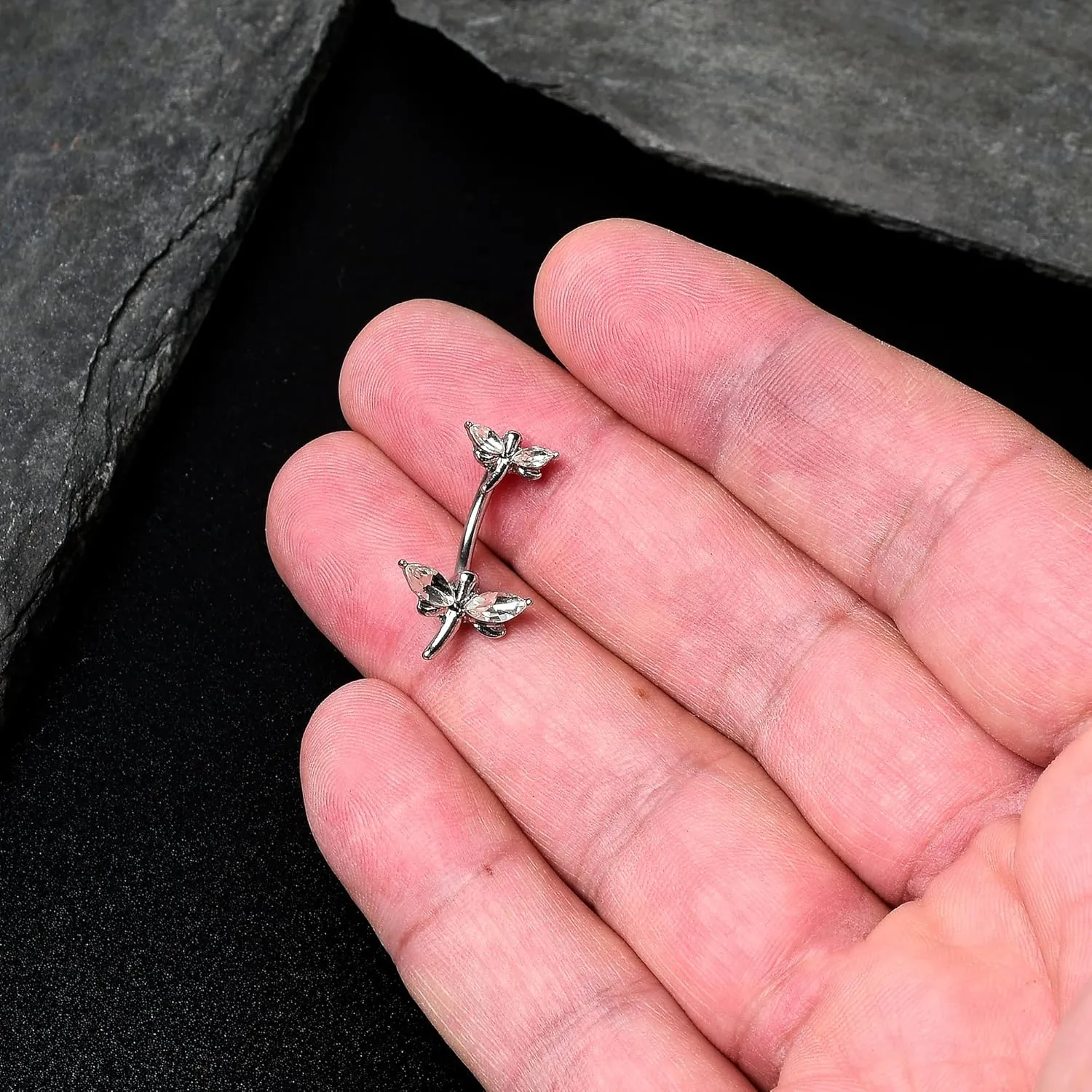 Body Candy Womens Stainless Steel Navel Ring Piercing Simple Stylized Dragonfly Double Mount Belly Button Ring