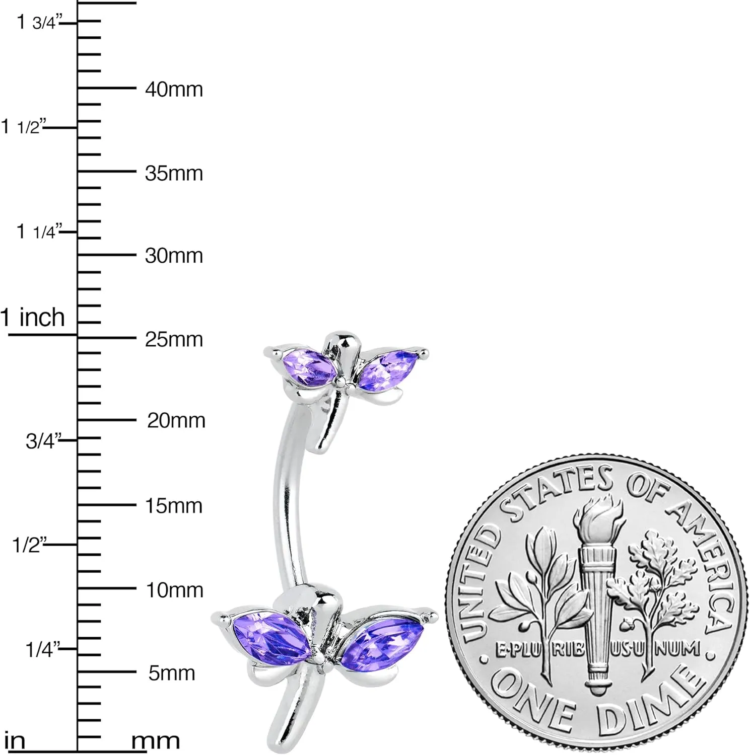 Body Candy Womens Stainless Steel Navel Ring Piercing Simple Stylized Dragonfly Double Mount Belly Button Ring