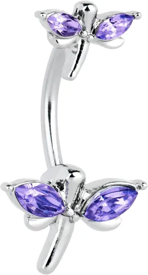 Body Candy Womens Stainless Steel Navel Ring Piercing Simple Stylized Dragonfly Double Mount Belly Button Ring